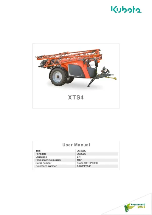 Kubota XTS4 Sprayers Trailed 2020 Operation Maintenance Manual PDF download