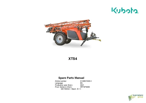Kubota XTS4 Sprayers Trailed 2021 Sn MCY00344- Parts Manual Catalog Pdf Download