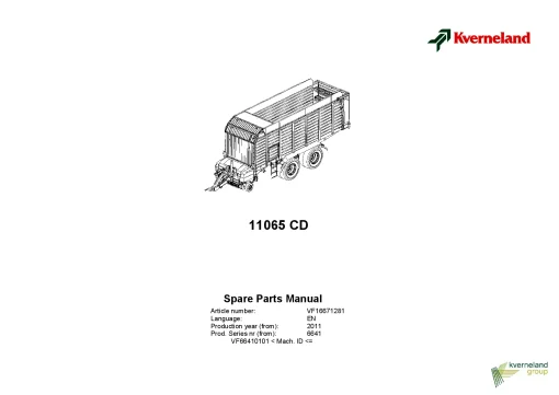 Kverneland 11065 CD Loader wagon 2011 Parts Manual Catalog Pdf Download