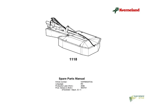 Kverneland 1118 Mower Conditioner 2009 Parts Manual Catalog Pdf Download