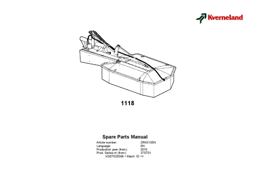 Kverneland 1118 Mower Conditioner 2010 Parts Manual Catalog Pdf Download