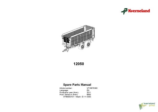 Kverneland 12050 Silage equipment 2011 Parts Manual Catalog Pdf Download