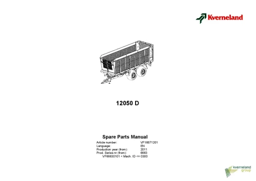 Kverneland 12050D Silage equipment 2011 Parts Manual Catalog Pdf Download