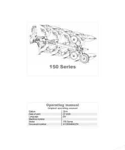 Kverneland 150 series Ploughs Reversible Mounted 2014 Operation Maintenance Manual PDF download