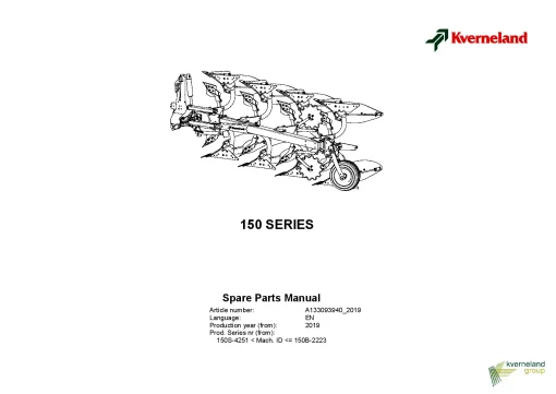 Kverneland 150 series Ploughs Reversible Mounted 2019 Parts Manual Catalog Pdf Download
