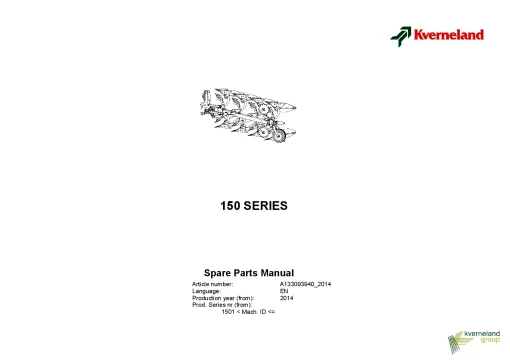 Kverneland 150B 150S Ploughs Reversible Mounted 2014 Parts Manual Catalog Pdf Download