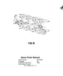Kverneland 150B Ploughs Reversible Mounted 2009 Parts Manual Catalog Pdf Download