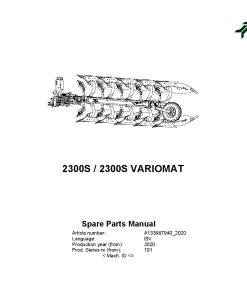 Kverneland 2300S-2300S VARIOMAT Ploughs Reversible Mounted 2020 Parts Manual Catalog Pdf Download