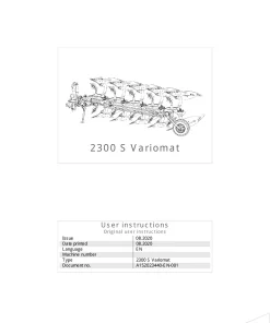 Kverneland 2300S VARIOMAT Ploughs Reversible Mounted 2020 Operation Maintenance Manual PDF download