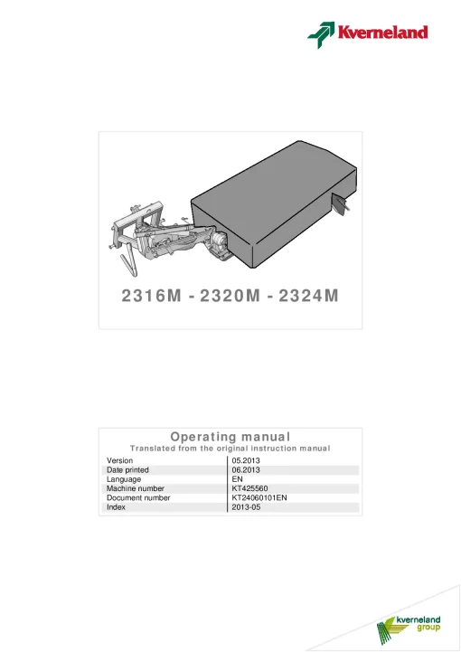 Kverneland 2316M 2320M 2324M Mower -Disc-Plain 2013 Operation Maintenance Manual PDF download
