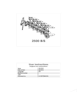 Kverneland 2500 B -S Ploughs Reversible Mounted 2016 Operation Maintenance Manual PDF download