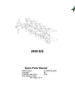 Kverneland 2500 B -S Ploughs Reversible Mounted 2016 Parts Manual Catalog Pdf Download