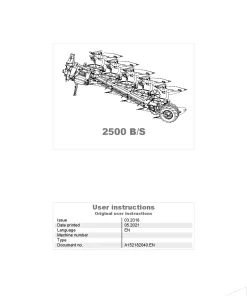 Kverneland 2500 B -S Ploughs Reversible Mounted 2018 Operation Maintenance Manual PDF download