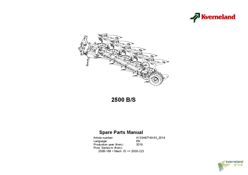 Kverneland 2500 B -S Ploughs Reversible Mounted 2018 Sn 169-223 Parts Manual Catalog Pdf Download