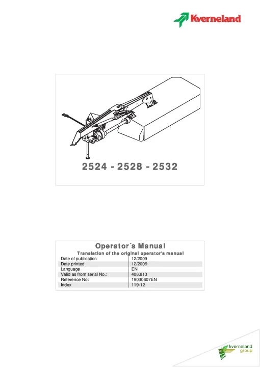 Kverneland 2524 2528 2532 Mower Disc Plain 2009 Operation Maintenance Manual PDF download