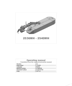 Kverneland 2526MH 2540MH Mower -Disc-Plain 2017 Operation Maintenance Manual PDF download