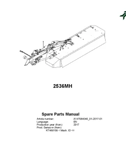 Kverneland 2526MH Mower -Disc-Plain 2017 Sn 468108 Parts Manual Catalog Pdf Download