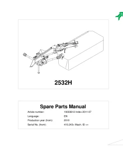 Kverneland 2532H Mower -Disc-Plain 2010 Parts Manual Catalog Pdf Download