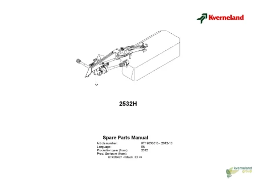 Kverneland 2532H Mower -Disc-Plain 2012 Parts Manual Catalog Pdf Download