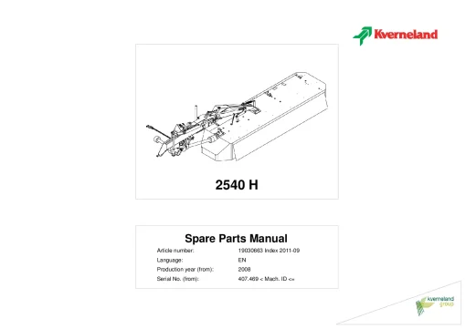 Kverneland 2540H Mower Disc Plain 2011 Sn 407469 Parts Manual Catalog Pdf Download