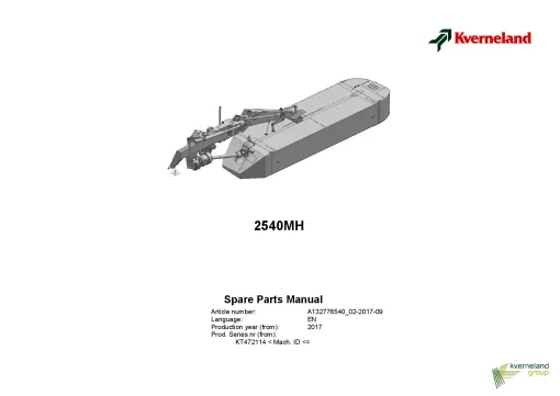Kverneland 2540MH Mower Disc Plain 2017 Parts Manual Catalog Pdf Download