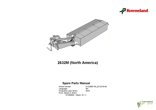 Kverneland 2632M Mower Disc Plain 2011 Sn KT480605 North America Parts Manual Catalog Pdf Download