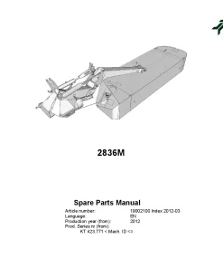 Kverneland 2836M Mower -Disc-Plain 2012 Sn 423771- Parts Manual Catalog Pdf Download