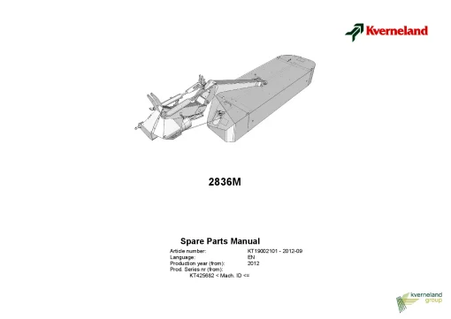 Kverneland 2836M Mower -Disc-Plain 2012 Sn 425682- Parts Manual Catalog Pdf Download