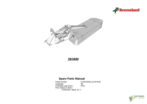 Kverneland 2836M Mower -Disc-Plain 2019 Sn 487229- Parts Manual Catalog Pdf Download