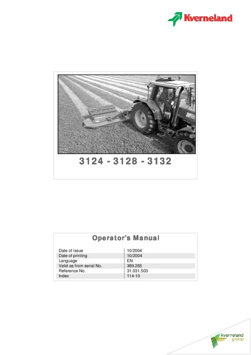 Kverneland 3124 3128 3132 Mower Conditioner 2004 Operation Maintenance Manual PDF download