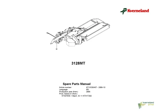 Kverneland 3128MT Mower Conditioner 2008 Parts Manual Catalog Pdf Download