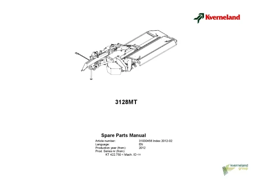 Kverneland 3128MT Mower Conditioner 2012 Parts Manual Catalog Pdf Download