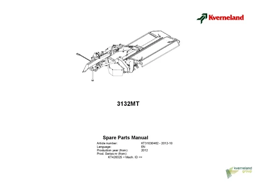 Kverneland 3132MT Mower Conditioner 2012 Parts Manual Catalog Pdf Download