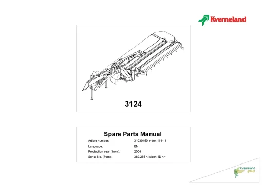 Kverneland 3224 Mower Conditioner 2004 Parts Manual Catalog Pdf Download