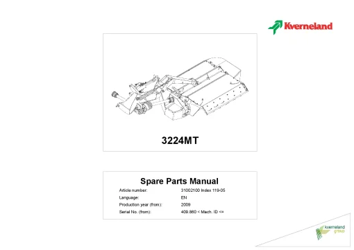 Kverneland 3224MT Mower Conditioner 2009 Parts Manual Catalog Pdf Download