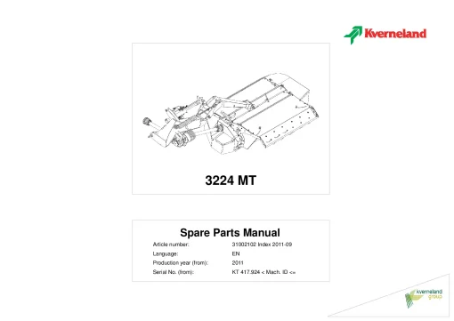 Kverneland 3224MT Mower Conditioner 2011 Parts Manual Catalog Pdf Download