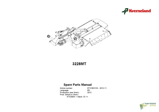 Kverneland 3228MT Mower Conditioner 2012 Parts Manual Catalog Pdf Download