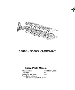 Kverneland 3300S- 3300S VARIOMAT Ploughs Reversible Mounted 2021 Parts Manual Catalog Pdf Download
