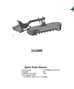 Kverneland 3332MR Mower Conditioner 2018 Parts Manual Catalog Pdf Download