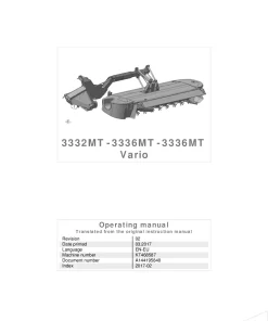 Kverneland 3332MT 3336 MT-Vario Mower Conditioner 2017 Parts Manual Catalog Pdf Download