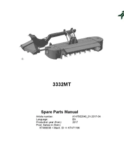 Kverneland 3332MT Mower Conditioner 2018 Sn KT 469338-471198 Parts Manual Catalog Pdf Download