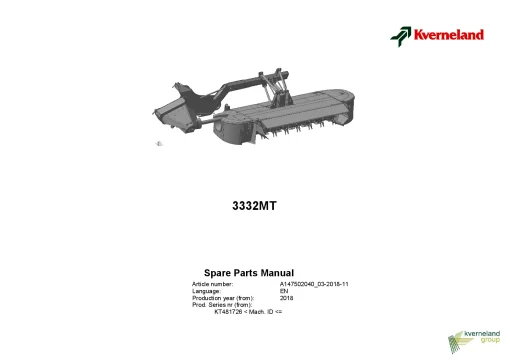 Kverneland 3332MT Mower Conditioner 2018 Sn KT481726- Parts Manual Catalog Pdf Download