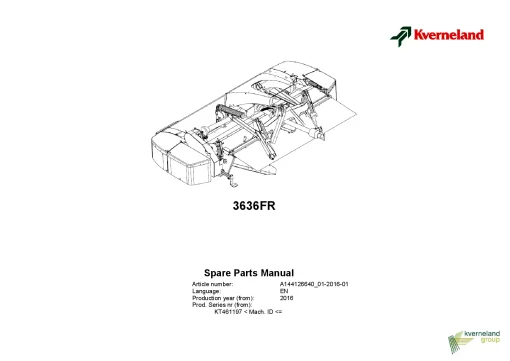 Kverneland 3336FR Mower Conditioner 2016 Parts Manual Catalog Pdf Download