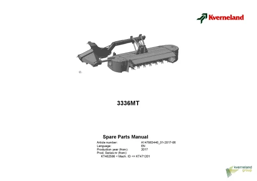 Kverneland 3336MT Mower Conditioner 2017 Parts Manual Catalog Pdf Download