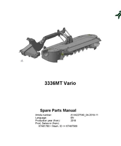 Kverneland 3336MT Vario Mower Conditioner 2018 Sn KT481760-497569 Parts Manual Catalog Pdf Download