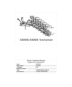 Kverneland 3400S-3400S VARIOMAT Ploughs Reversible Mounted 2019 Operation Maintenance Manual PDF download