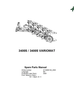 Kverneland 3400S-3400S VARIOMAT Ploughs Reversible Mounted 2020 Parts Manual Catalog Pdf Download