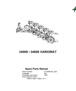 Kverneland 3400S -3400S VARIOMAT Ploughs Reversible Mounted 2021 Parts Manual Catalog Pdf Download