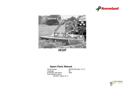 Kverneland 3532F Mower Conditioner 2003 Parts Manual Catalog Pdf Download