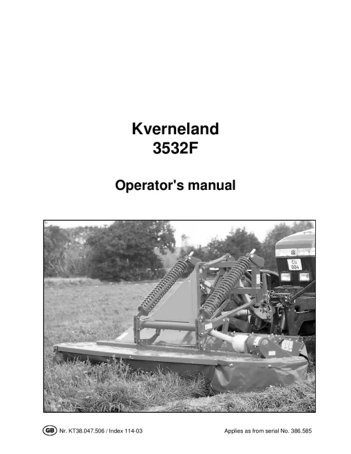 Kverneland 3532F Mower Conditioner Operation Maintenance Manual PDF download